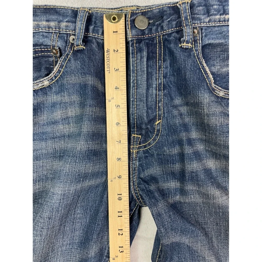 American Eagle Jeans Men Size 34 Low Rise Boot Cut Blue Denim Distressed Casual